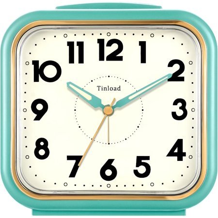 5.5 Large Analog Alarm Clock • Silent Non Ticking • Gentle Wake • Beep Sounds • Increasing Volume • Battery Operated Snooze and Manual Light • Retro Green