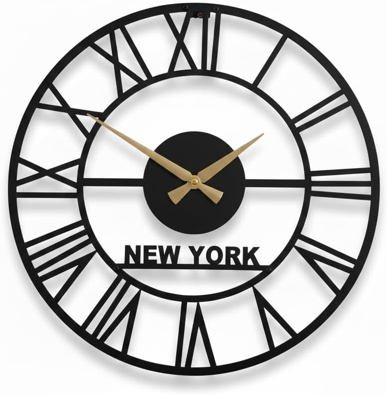 5 Time Zone Clock Set – Roman Numeral Wall Clocks – Custom City Names – Silent Steel Wall Clock Set for Office & Home