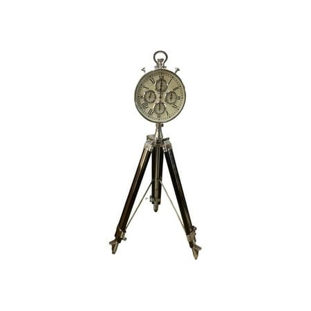 5 Time Zones World Clock with Chrome Finish Large Analog Display on Black Wooden Tripod, 70-Inch Full Height