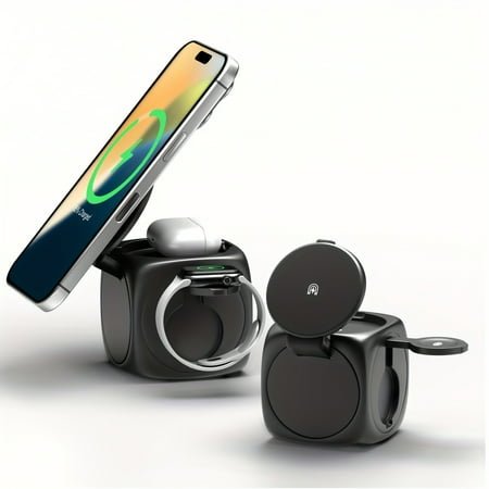 6-in-1 Wireless Charging Station 15W Fast Dock with Clock & Light, for iPhone 17/16/15/14/13/12/11, iWatch 10/9/8/7/SE/Ultra, AirPods 3, iPad, Tablet Stand