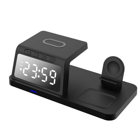 7 In 1 Charging Station With Clock Wireless Charger Wireless Charging Station With Alarm Clock Fast Charger With Display For Mobile Phone Watch Headphones Wireless Charger