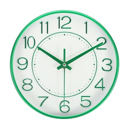 8 Inch Wall Clock Battery Operated Silent Non Ticking Round Modern Clock, Green