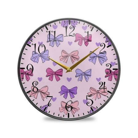9.5in Acrylic Wall Clock with Glass-like Finish Round Clock for Home Decoration Bows and Heart Pattern