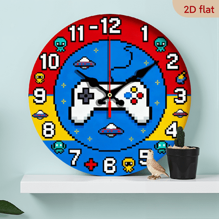 A 10-inch 2D flat Pixel Game themed wooden silent wall clock. It is an excellent choice for Halloween/Easter/Christmas gifts and is suitable for modern home decoration art.