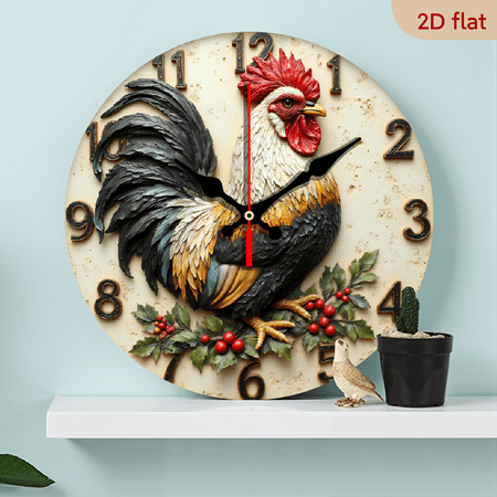 A 10-inch wall-mounted clock with a vintage rooster embossing as the theme. The overall style is retro and simple, carrying a strong rural living atmosphere.