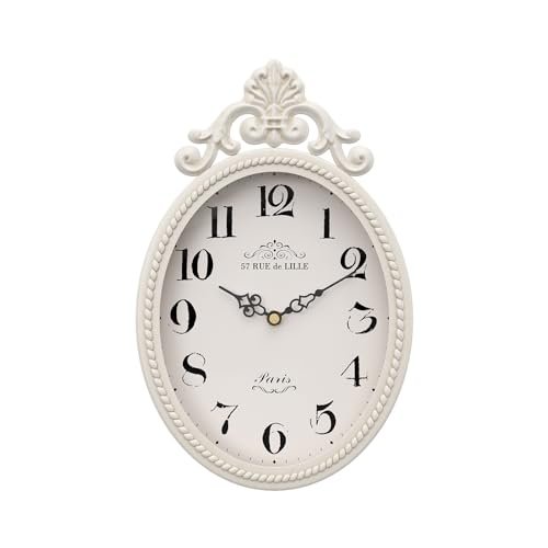 Abdurey Small French Retro Decorative Wall Clock, Ivory White Vintage Oval Style,Silent Battery Operated Boho Decor Wall Clocks for Farmhouse,Kitchen,Bedroom,Bathroom(10.4" H x 6.7" W)