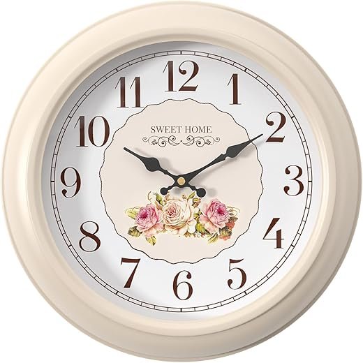 Abdurey Sweet French Rose Style Wall Clock, Battery Operated Silent, Creamy White Decorative Wall Clocks for Living Room, Farmhouse, Bedroom, Bathroom, Dining Room 11.5