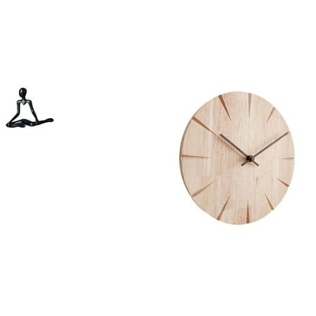 Abstract Sculpture Wall Clock Figurine Round Wooden Silent Timepiece for Study Room Dining Room Living Room
