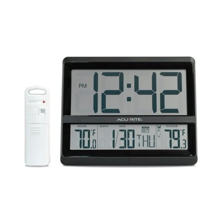 AcuRite Large Wireless Atomic Clock with Indoor and Outdoor Temperature, Date, Day of The Week, and Automatic DST Changes (75440)
