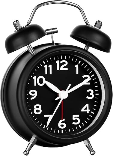 AKCISOT Loud Alarm Clock for Heavy Deep Sleepers,3 Inches Analog Metal Twin Bell Clocks Battery Operated with Backlight for Bedroom Bseide, Old Fashioned for Desk Home Decoration (Black)