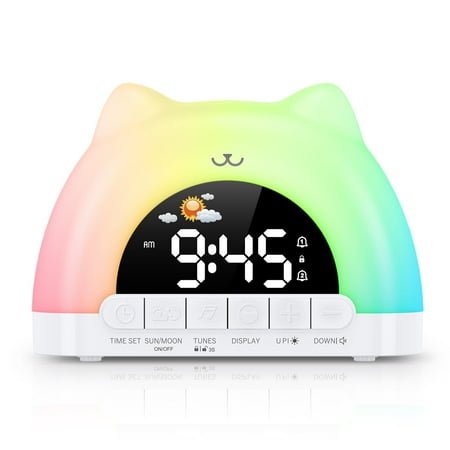 Alarm Clock, AMIR Digital Alarm Clock with 12 Colors Night Light 10 Ringtones 3 Brightness Lullaby Alarm Clock for Kids Birthday Gift for Boys Girls Teens
