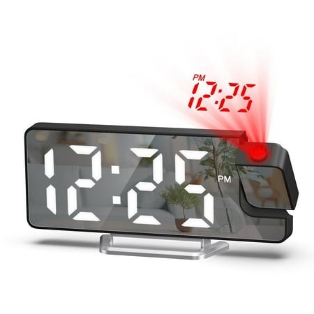 Alarm Clock, AMIR Projection Alarm Clock 7.9 LED 180° Rotatable Date Temperature Display Dimmer Snooze Night Mode Digital Alarm Clock for Bedroom Kids Room Elderly Black