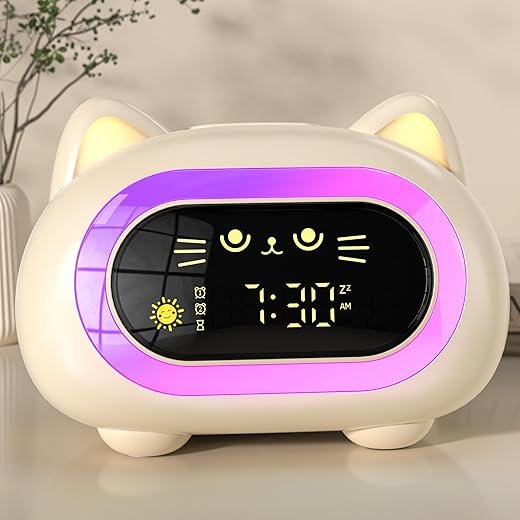 Alarm Clock for Kids, Ok to Wake Clock for Kids with Eye Protection Sleep Training Auto Off Feature 10 Night Light Dual Alarm, Kids Alarm Clock Gifts for Girls, Cute Cat