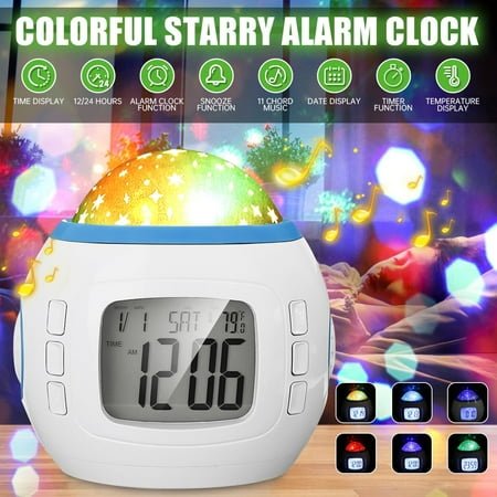 Alarm Clock, Night Light Music Night Light Alarm Clock With Temperature And Date Disp