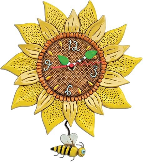 Allen Designs Bee Sunny Sunflower Wall Clock with Bee Pendulum