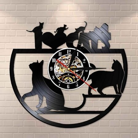 Amblelife I Love Cat Vinyl Custom Wall Clock Vintage Style Cats Wall Clock Design Gift For Cat Lovers Animals Home Decoration Vinyl Clock