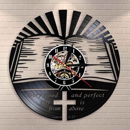 Amblelife James 1:17 Every Good and Perfect Gift Is From Above Scripture Bible Wall Clock Bible Verse Quote Christian Vinyl Record Clock