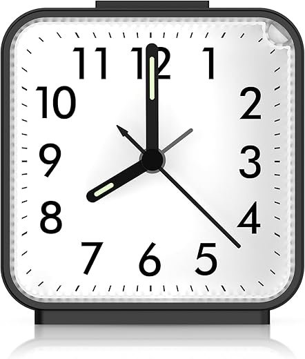 AMIR Analog Alarm Clock, Silent Non Ticking Small Clock, Travel Alarm Clock with Snooze & Light, Ascending Beep Sounds, Battery Operated Loud Alarm Clock for Bedroom, Bedside, Desk (Black)