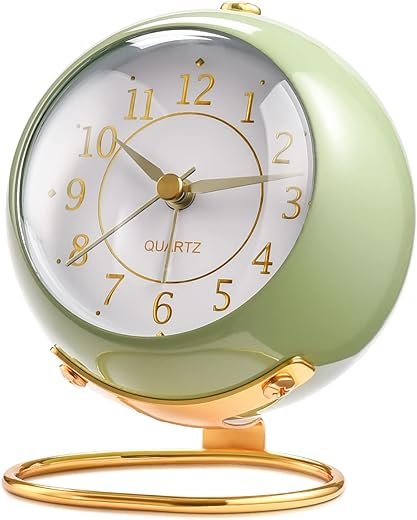 Analog Alarm Clocks,Retro Backlight Cute Simple Design Small Desk Clock with Night Light,Silent Non-Ticking,Battery Powered,for Kids,Bedroom,Travel,Kitchen,Bedside Desktop Decor.(Green)