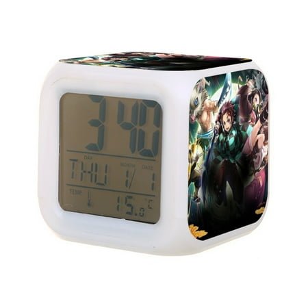 Anime Demon Slayer Digital Alarm Thermometer Night Glow Cube 7 Color Clock LED Changing LCD Display Suitable for Bedroom Children