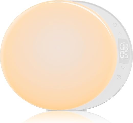 ANTDALIS Sunrise Alarm Clock for Heavy Sleepers Adults, Wake Up Light Dimmable Night Light for Kids Teens Bedroom Home Decor Girls Boys Women Gifts, 20 Color and Touch Control, Snooze, White