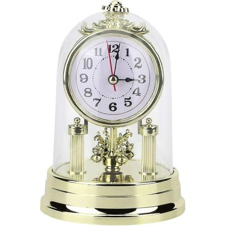 Antique European Retro Style Silent Table Clock with Glass Dome for Living Room Home Decor - Gold