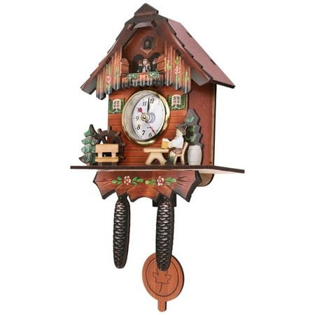 Antique Wooden Wall Clock Bird Time Bell Swing Alarm Watch Home Art Decor 006