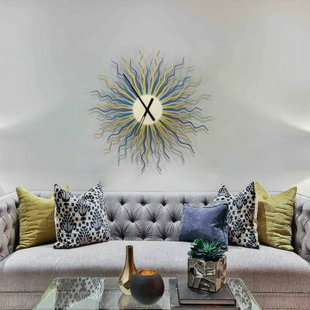 ardeola - Medusa Blue & Gold - 16 in Organic Large Wall Clock, Mid-century Modern Wall Decor