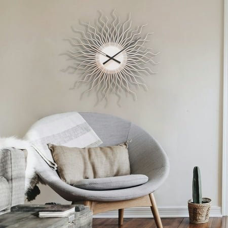 ardeola - Medusa Silver - 23.5 in Elegant Handmade Wooden Wall Clock in Shades of Silver