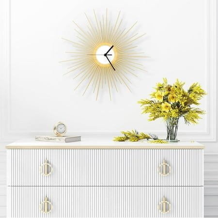 Ardeola - The Big Bang Gold - 23,5 in Analog Sunburst Golden Wall Clock, Handmade Home Decor, Stylish Art-Deco