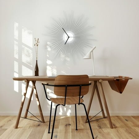 ardeola - The Big Bang Silver - 16 in Wooden Wall Clock with Radial Pattern