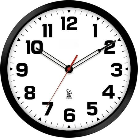 Atomic Analog Wall Clock - 12 Silver Brushed Finish - Sets Automatically- Battery Operated - Easy to Read - Easy to Use– Modern Design and Style