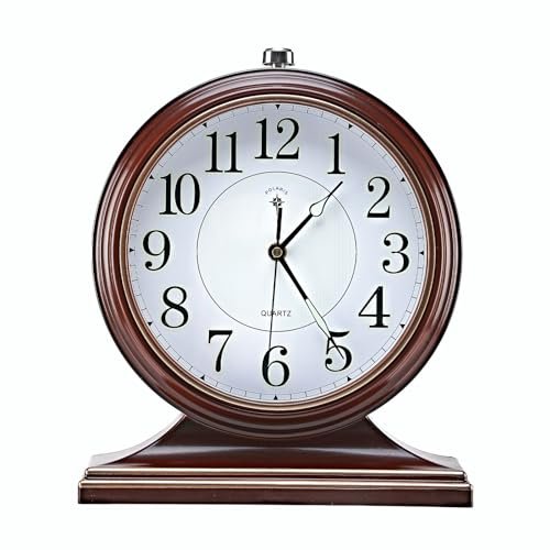Auafanzy Retro Mantel Décor Desk Clock, 10-inch Vintage Table Clocks for Fireplace, Easy to Read Clocks for Living Room, Bedroom, Office, Desktop Decoration (Bright Brown)