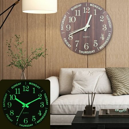 Autrinix Silent Wall Clock with Green Night Light, 11.81-Inch Modern Round Wall Clock, Battery Operated with Easy-to-Read Numbers for Bedroom, Kitchen, and Living Room