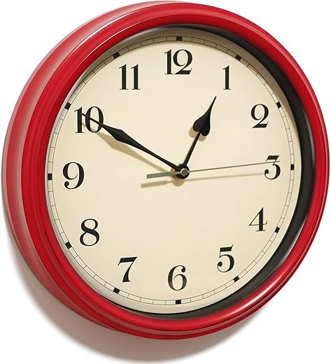 AYRELY® Decorative Vintage Wall Clock - 11Inch Silent Non-Ticking Clocks Battery Operated - Classic Decor for Living Room, Farmhouse, Kitchen, Bedroom, Bathroom (Red)
