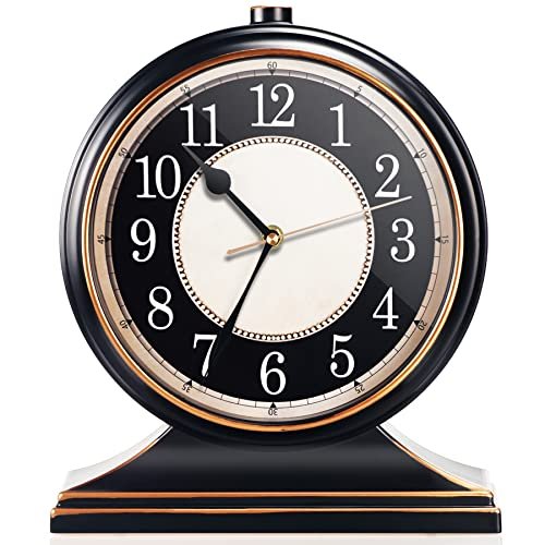AYRELY® Vintage Desk Clock Silent-Non-Ticking 10-inch dial Table Clock,Retro Mantel Clocks and Easy to Read for Living Room, Bedroom, Shelf Decoration, Fireplace, Farmhouse Decor (Black)
