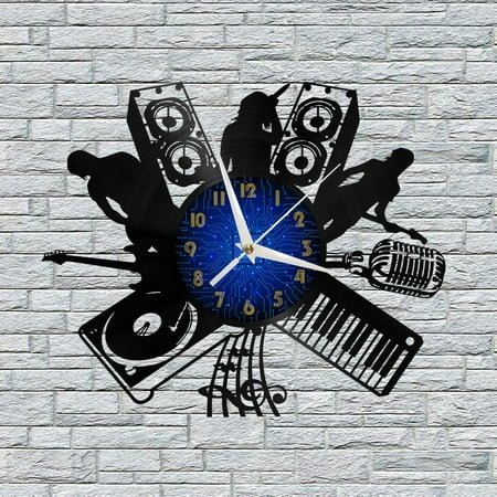 Band Music Playing Vinyl Wall Clock, Vinyl Record Clock Wall Art Silent & Non-ticking(12 inchs B)