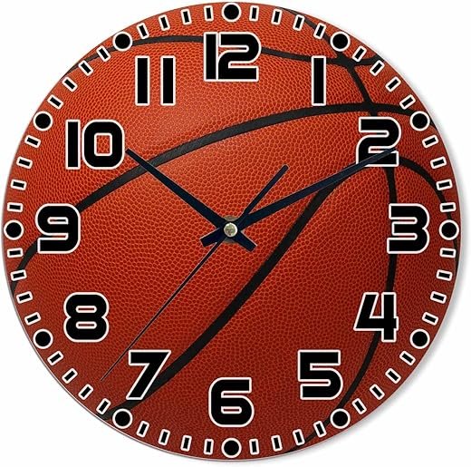 Basketball Wall Clock Brown Basketball Battery Powered Wall Clock Silent Non Ticking 10 Inch for Living Room, Kitchen, Home,Bathroom, Bedroom