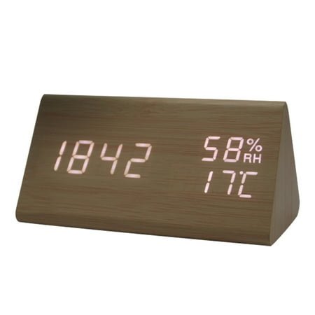 Battery Wall Clock Wall Clocks For Living Room New Temperature And Humidity Multifunctional Silent Alarm Clock Led Wooden Student Electronic Bedside Desk White Letter Model