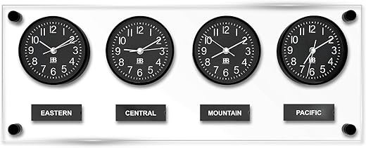 BBHORAIRE Black Time Zone Wall Clock, Silent Quartz Analog World Clock for Home or Office, Battery Operated, 32x12 Inch