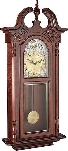 Bedford Clock Collection Grand Antique Chiming Wall Clock with Roman Numerals in a in a Cherry Oak Finish, 38 L