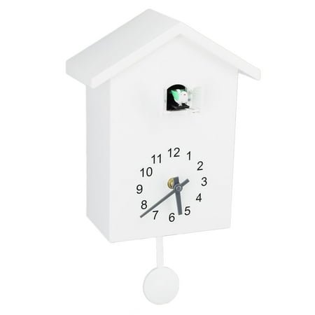 BIMZUC Bird House Wall Clock with Bird Voice Call, Nordic Design, Quiet Pendulum, White – Ideal for Office, Bedroom, Living Room