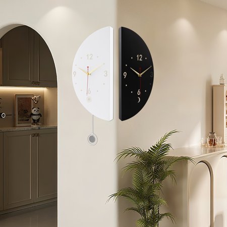 Black and White Double-Sided Lighted Corner Wall Clock - Stylish Mechanical Movement, Easy-to-Read Numbers, Perfect for Living Room, Hallway, or Office Decor, Clock Wall Decor