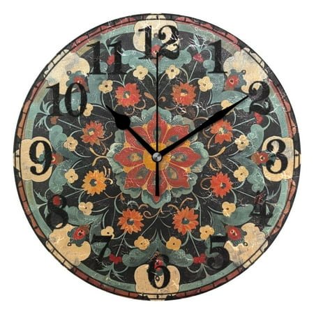 Bohemian Medallion Floral Silent Wall Clock 10 Non-Ticking Battery Clock