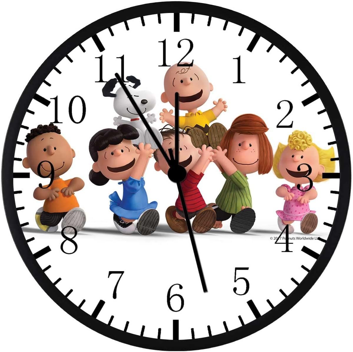 Borderless Black Frame Cartoon Comic Dog Wall Clock Large 12" Clear Glass Face Silent Non-Ticking Nice for Gift or Décor G156