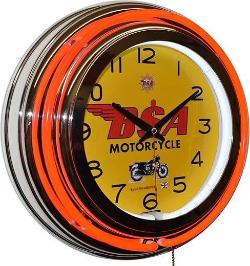 BSA Classic British Motorcycle Red Double Neon Clock Garage Man Cave Decor