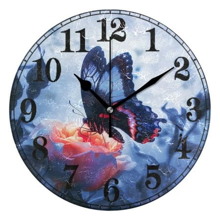 Butterfly Rose Flower Silent Wall Clock 10 Non-Ticking Battery Clock