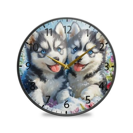 BZSMCE Wall Clock Acrylic Size：9.5*9.5in/11.9*11.9in Huskies in Bloom Design Pattern Clock