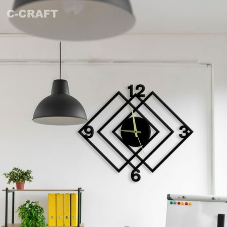 C-CRAFT Geometric Square Modern Wall Clock Silent 14 Inch for Living Room Wall Decor