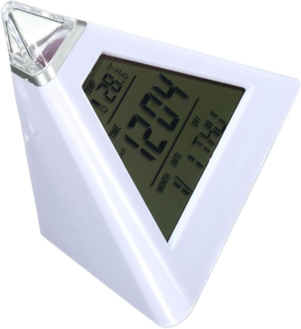 Cabilock Multifunctional Color Changing Pyramid Alarm Clock with LED Display Backlight Options Digital Temperature Display for Bedroom Office Travel White